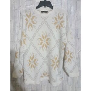Vintage Holiday Snowflake Sweater Gold & Silver Metallic Winter Christmas Medium